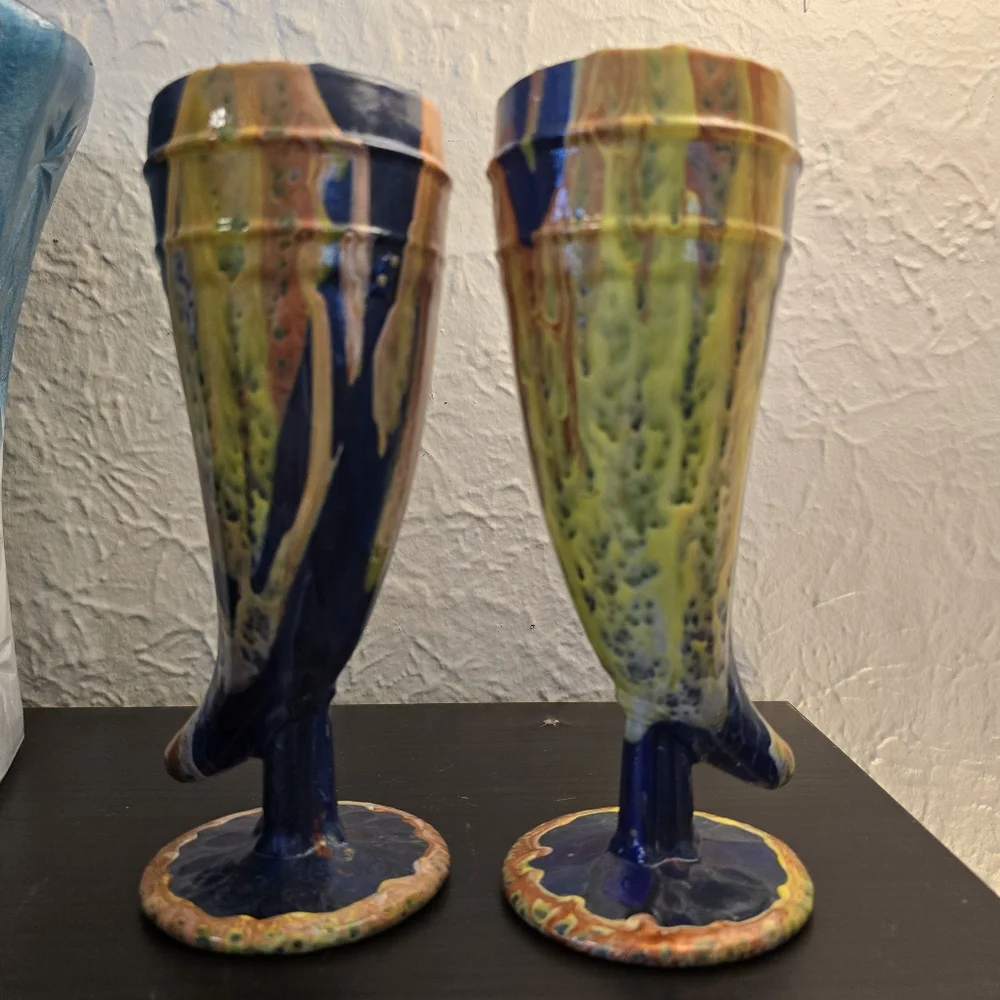 2 HANDCRAFTED Upcycled Glass Goblets HANDPAINTED Abstract Viking Drinkwear Art